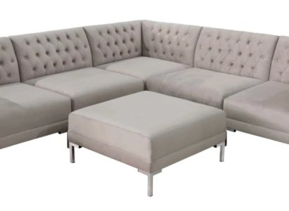 Corner sofa Chesterfield Stool 2-piece. Set Textile Fabric Couches Sofas Corner suite new